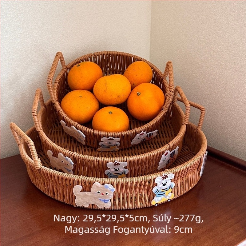 Rattan tárolókosár – bevásárló/készlet kosár, modell 1, vintage stílus, irodai kellékek, gyümölcs és zöldségek