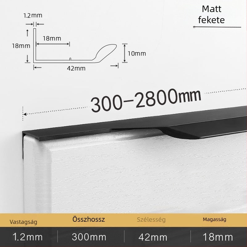 Edge fogantyú szekrényhez – alumínium ötvözet, továbbfejlesztett anodizálás, stílus Light Luxury, modell BJTF2