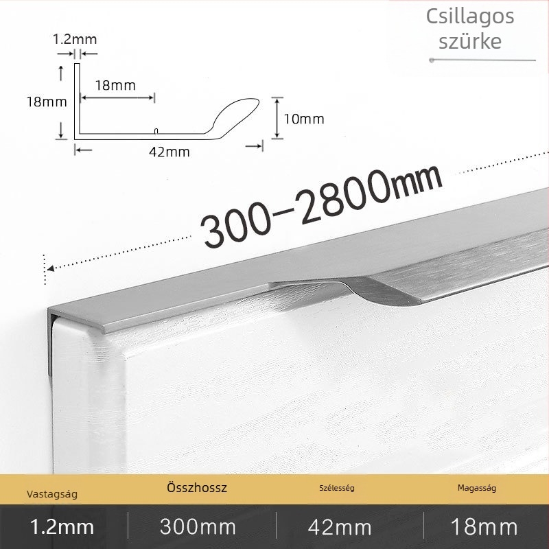Edge fogantyú szekrényhez – alumínium ötvözet, továbbfejlesztett anodizálás, stílus Light Luxury, modell BJTF2