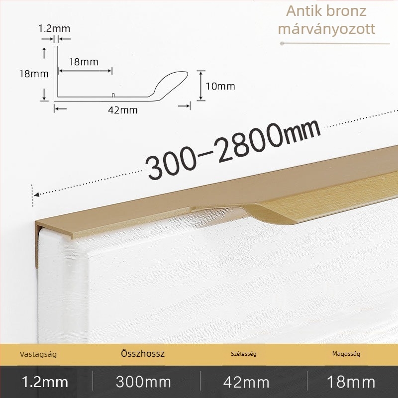 Edge fogantyú szekrényhez – alumínium ötvözet, továbbfejlesztett anodizálás, stílus Light Luxury, modell BJTF2