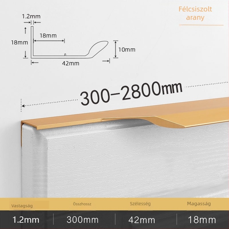 Edge fogantyú szekrényhez – alumínium ötvözet, továbbfejlesztett anodizálás, stílus Light Luxury, modell BJTF2