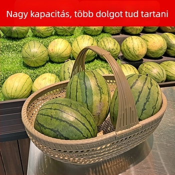 Műanyagból készült utánozott rattan szövésű gyümölcs- és zöldségkosár, hordozható otthoni használatra, INS stílus, termékkód Tx2hhsaz