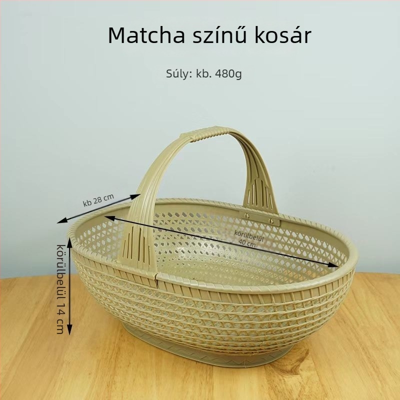 Műanyagból készült utánozott rattan szövésű gyümölcs- és zöldségkosár, hordozható otthoni használatra, INS stílus, termékkód Tx2hhsaz