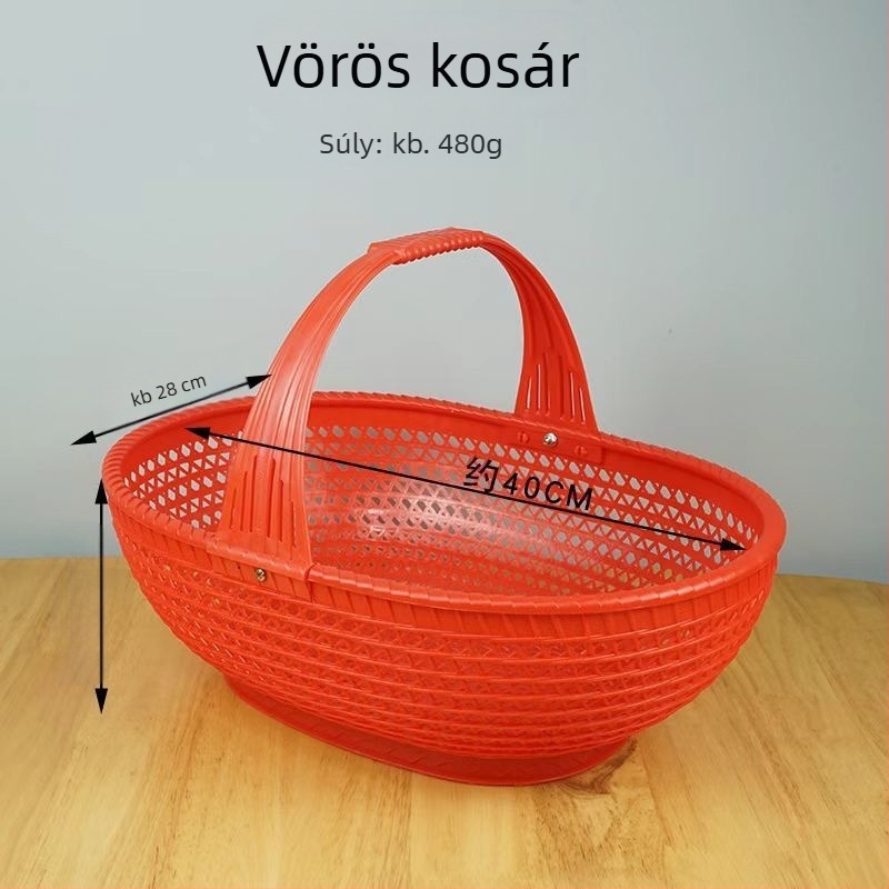 Műanyagból készült utánozott rattan szövésű gyümölcs- és zöldségkosár, hordozható otthoni használatra, INS stílus, termékkód Tx2hhsaz