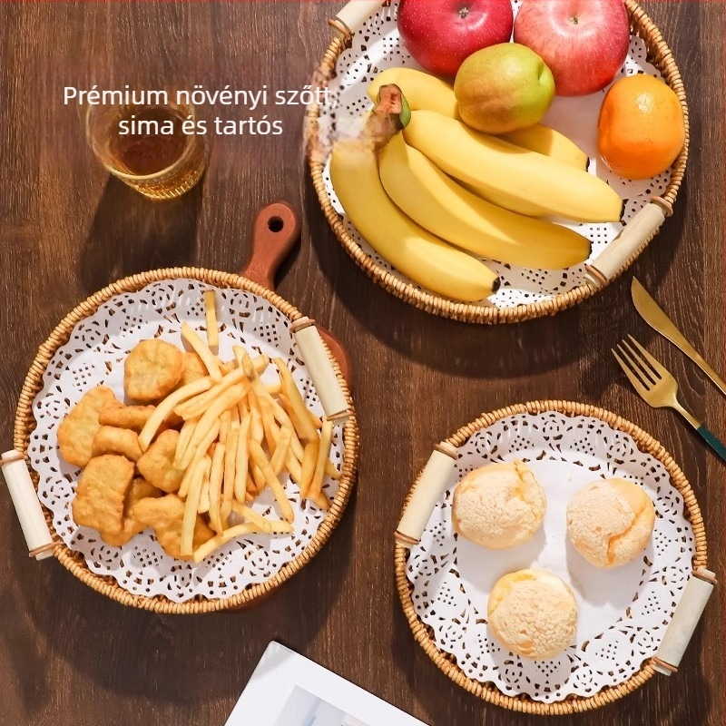 Gyümölcstál — kézzel készített rattan tál, egyszerű stílus