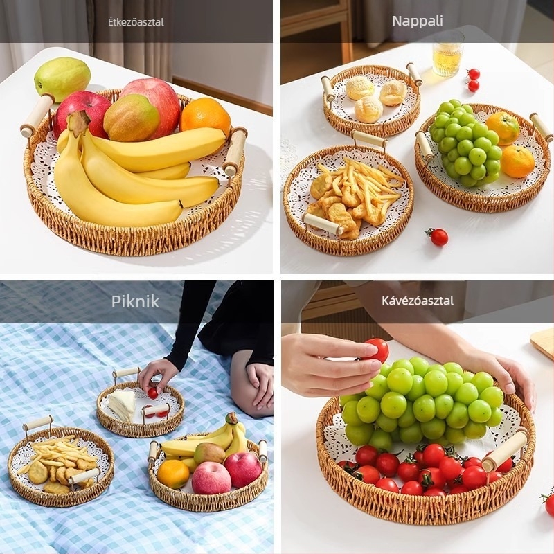Gyümölcstál — kézzel készített rattan tál, egyszerű stílus