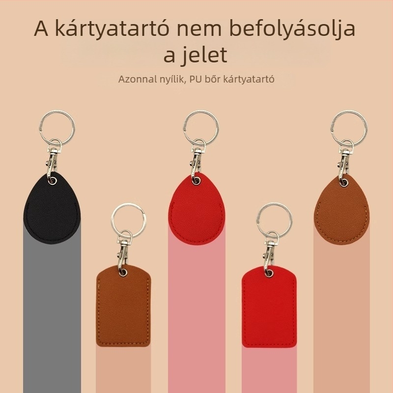 Hozzáférés-vezérlő kártyatartó, csepp alakú, valódi bőr, integrált kulcstartó, ajtó- és lift hozzáférési kártyákhoz