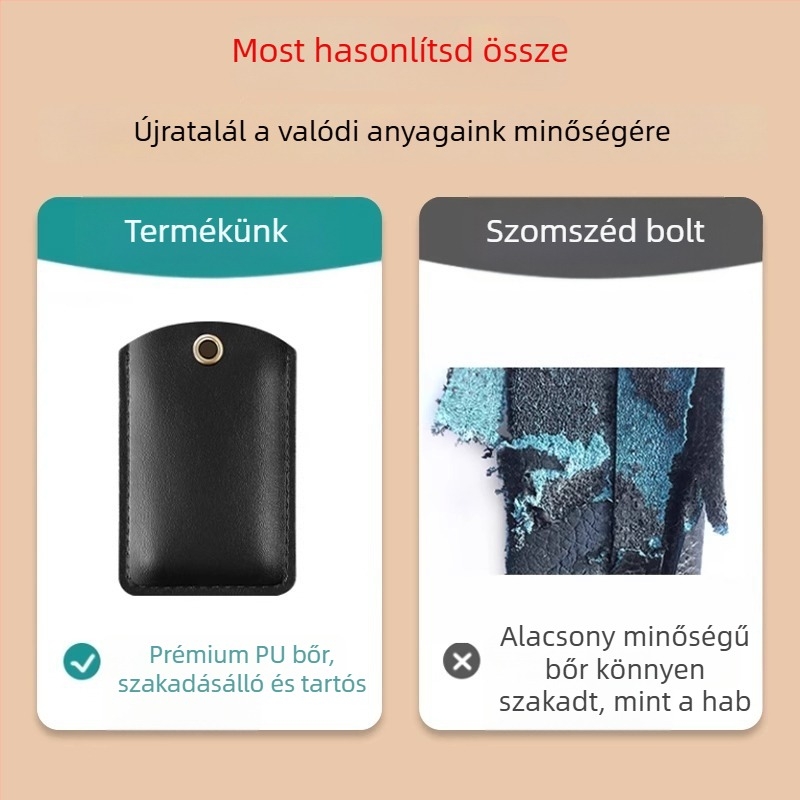 Hozzáférés-vezérlő kártyatartó, csepp alakú, valódi bőr, integrált kulcstartó, ajtó- és lift hozzáférési kártyákhoz