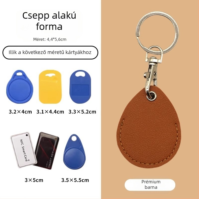 Hozzáférés-vezérlő kártyatartó, csepp alakú, valódi bőr, integrált kulcstartó, ajtó- és lift hozzáférési kártyákhoz