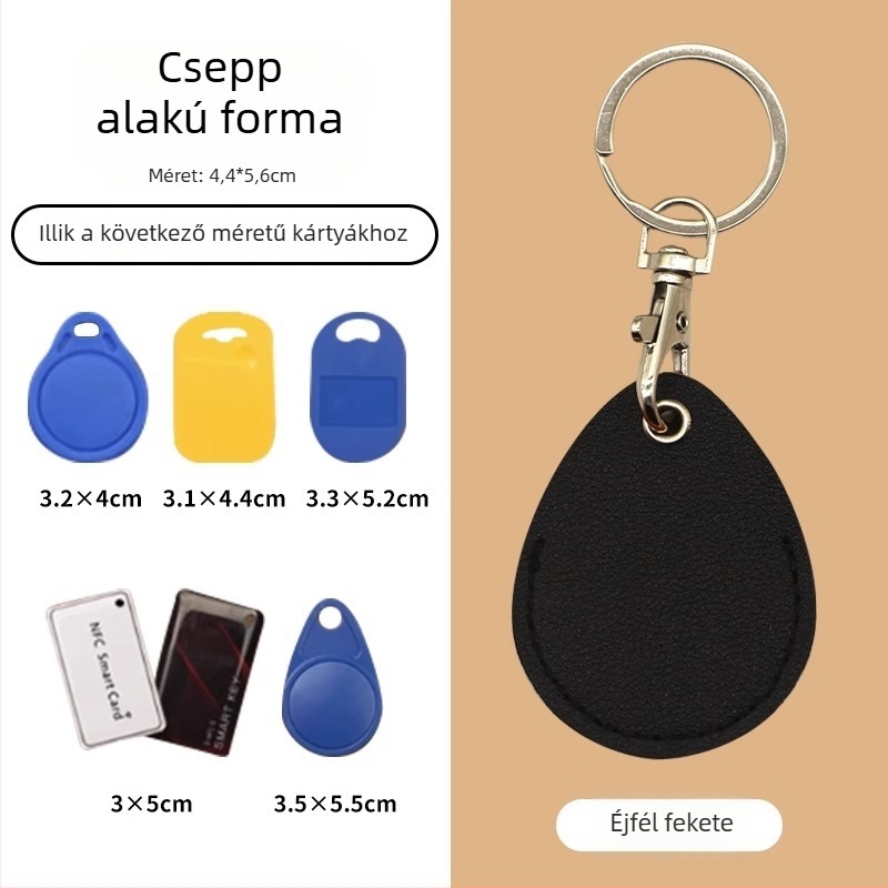 Hozzáférés-vezérlő kártyatartó, csepp alakú, valódi bőr, integrált kulcstartó, ajtó- és lift hozzáférési kártyákhoz