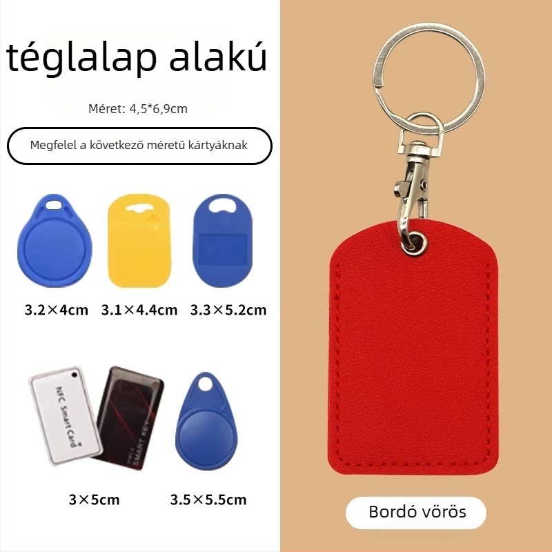 Hozzáférés-vezérlő kártyatartó, csepp alakú, valódi bőr, integrált kulcstartó, ajtó- és lift hozzáférési kártyákhoz