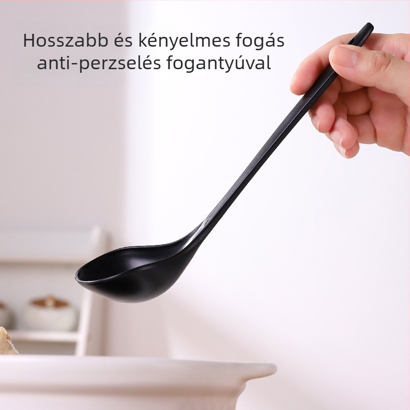 Vastagított műanyag leveskanál hosszú nyelet — PP anyag, felnőtteknek, modern minimalista stílus, logó nyomtatása lehetséges, testreszabás elérhető