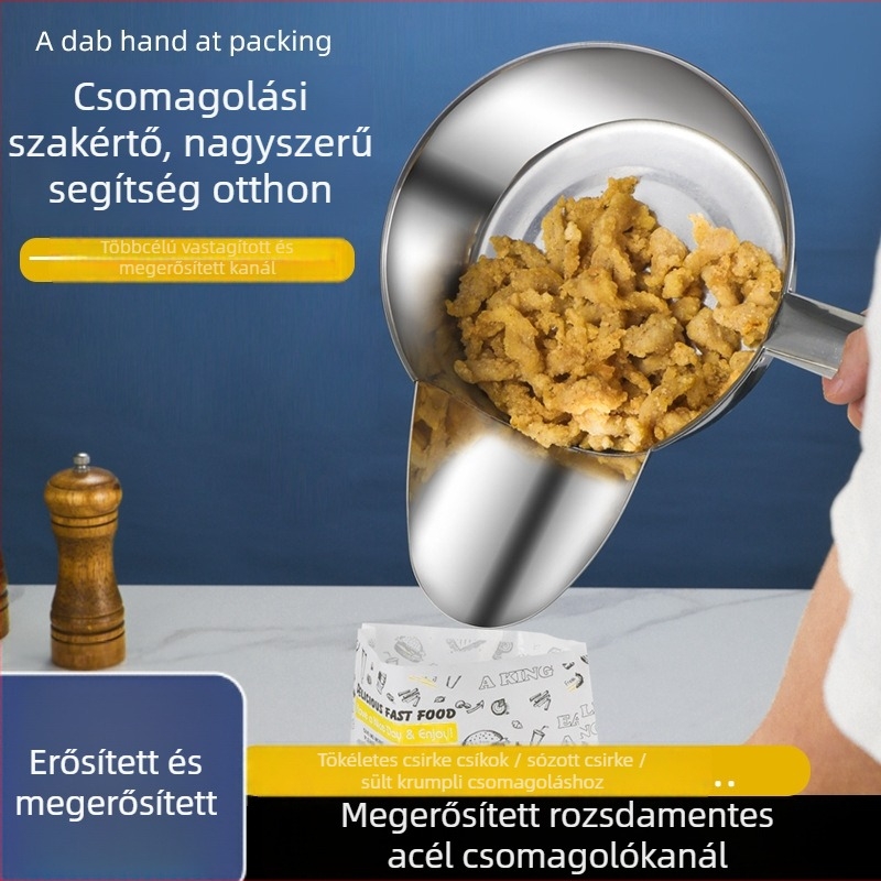 Csomagoló lapátkészlet rozsdamentes acélból, duckbill kialakítás, csúszásmentes és hőálló, nyél rozsdamentes acélból, eredet Chaozhou