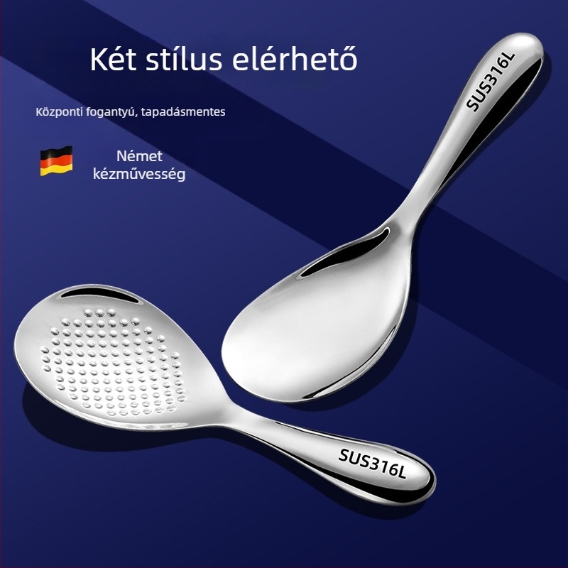 Rozsdamentes acélból készült rizsskanál hosszú nyelemmel, tapadásmentes, élelmiszerbiztonságos