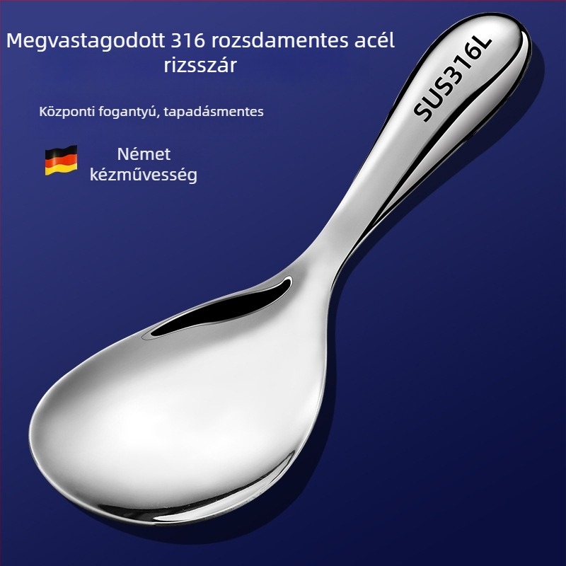 Rozsdamentes acélból készült rizsskanál hosszú nyelemmel, tapadásmentes, élelmiszerbiztonságos