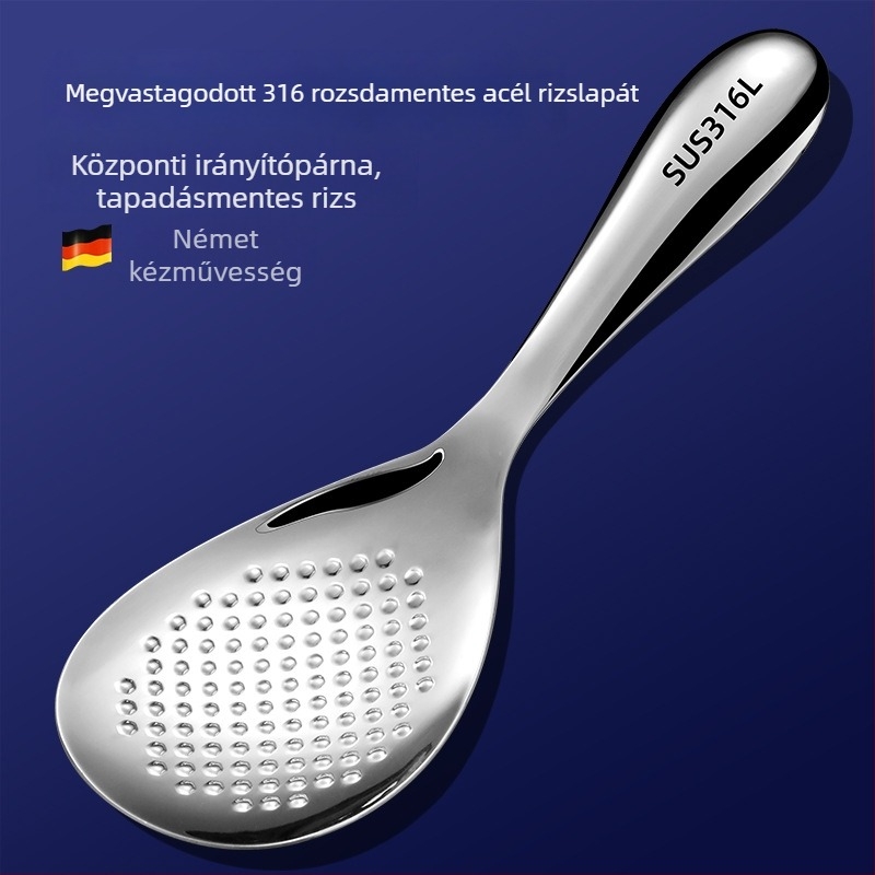 Rozsdamentes acélból készült rizsskanál hosszú nyelemmel, tapadásmentes, élelmiszerbiztonságos