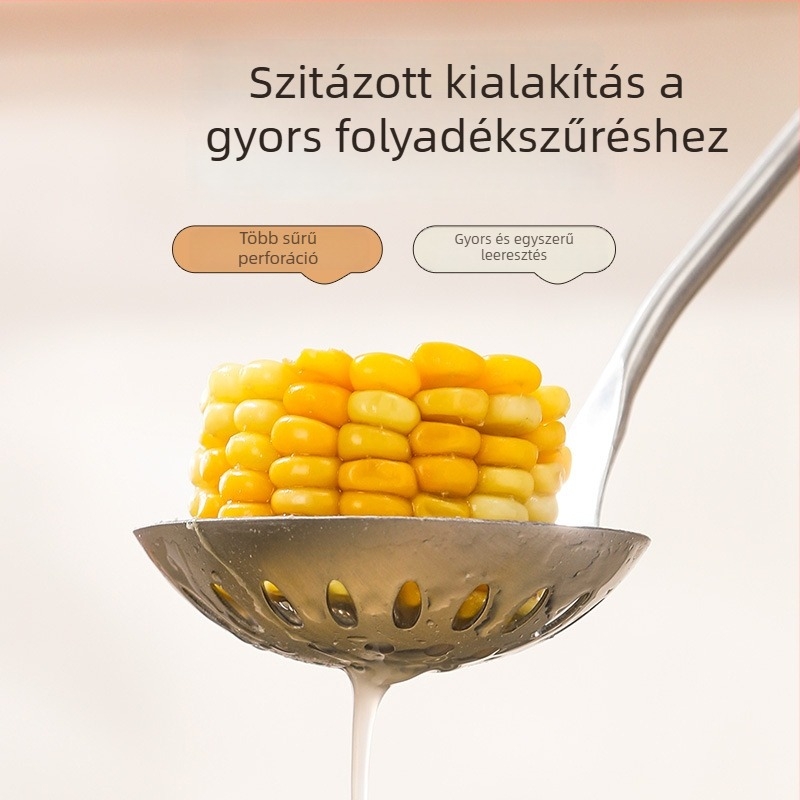 Nagy méretű rozsdamentes acél leveskanálak készlet fa nyéllel – otthoni konyha, modern minimalist stílus, hőálló, csúszásmentes