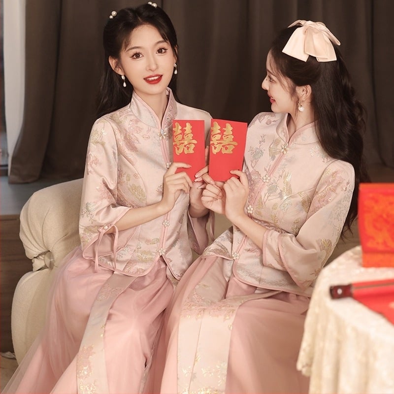 Koszorúslány ruha, nyár 2024, hálószövetes anyag, poliészter 95%+, hosszú szoknya, álló gallér