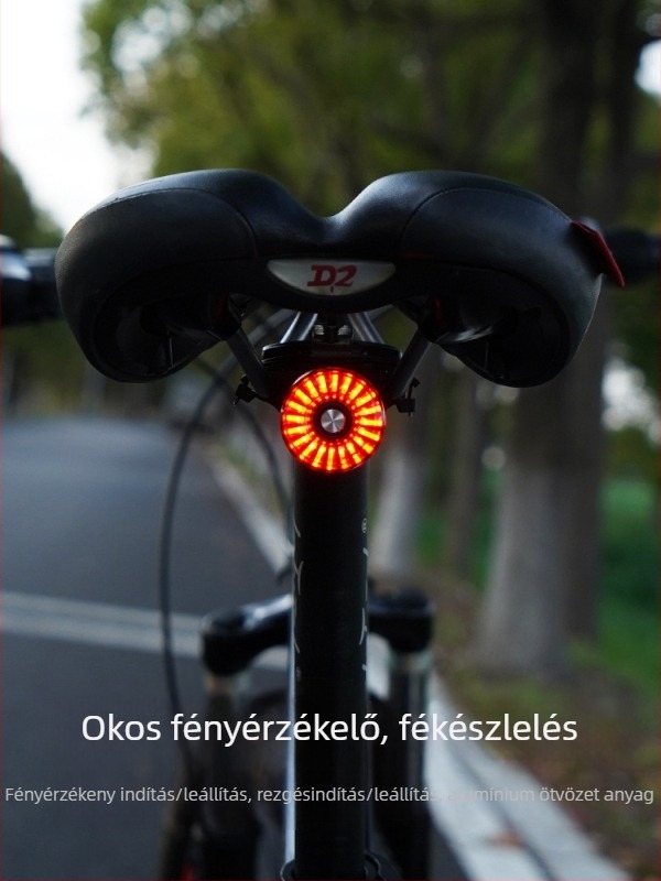 Kerékpáros hátsó lámpa intelligens szenzorral és fényjelzővel, újratölthető, MTB- és városi kerékpárokhoz, éjszakai figyelmeztetés és villogó mód