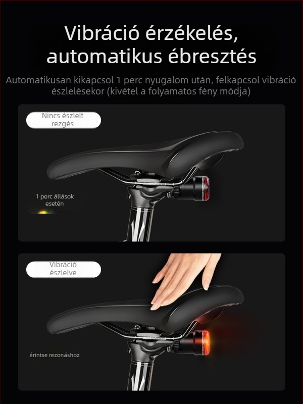 Kerékpáros hátsó lámpa intelligens szenzorral és fényjelzővel, újratölthető, MTB- és városi kerékpárokhoz, éjszakai figyelmeztetés és villogó mód