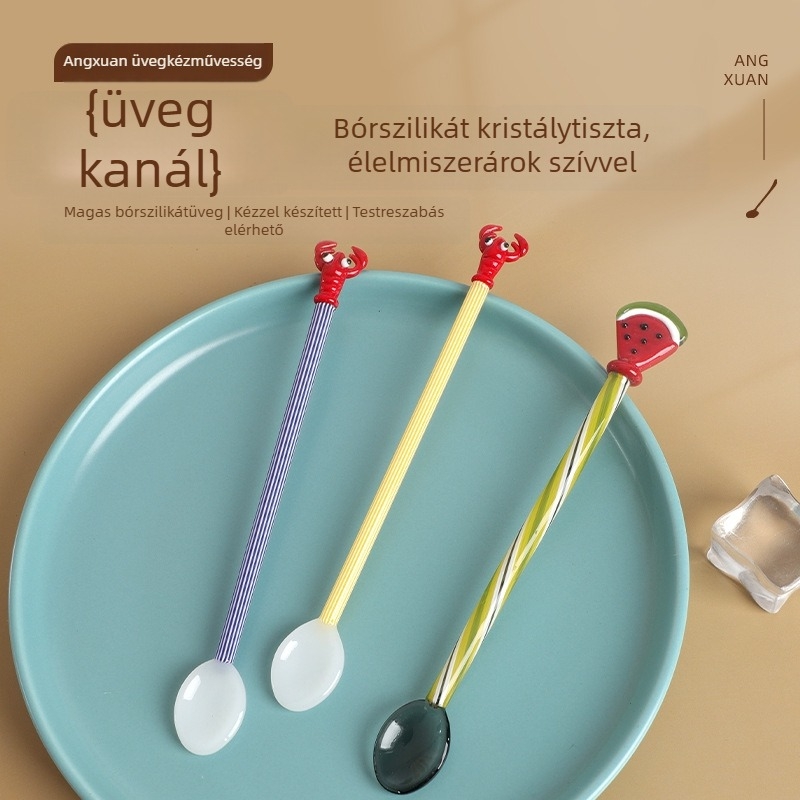 Ang xuan üvegből készült kanál, karikatúra mintával, modern minimalist stílus
