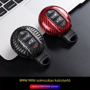 Karbonszálas MINI kulcs tok JCW kulcslánccal – kompatibilis a F56/F55/F54/F60 MINI Cooperrel, trend design