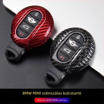 Karbonszálas MINI kulcs tok JCW kulcslánccal – kompatibilis a F56/F55/F54/F60 MINI Cooperrel, trend design