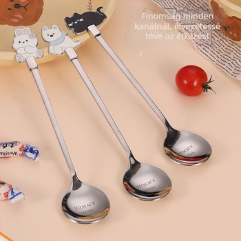 304 rozsdamentes acél kanál macska karikatúra mintával – keverőkanál teahoz, kávéhoz és desszertekhez; felnőtteknek; logó nyomtatás elérhető