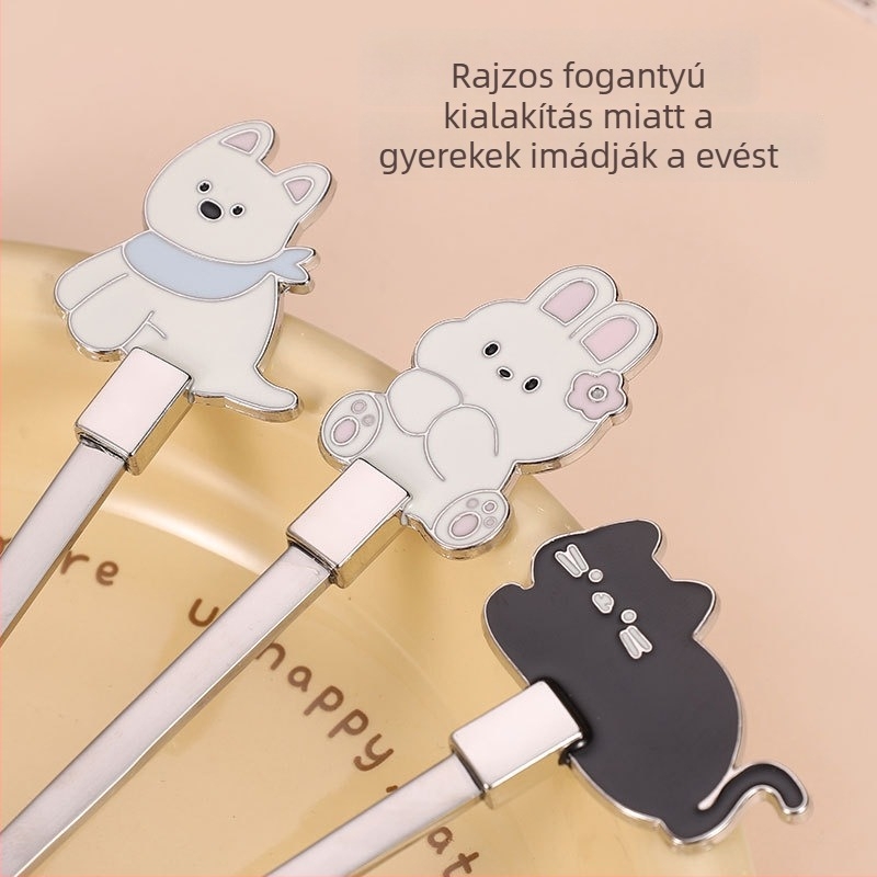 304 rozsdamentes acél kanál macska karikatúra mintával – keverőkanál teahoz, kávéhoz és desszertekhez; felnőtteknek; logó nyomtatás elérhető