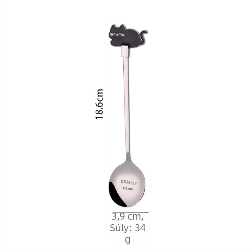 304 rozsdamentes acél kanál macska karikatúra mintával – keverőkanál teahoz, kávéhoz és desszertekhez; felnőtteknek; logó nyomtatás elérhető