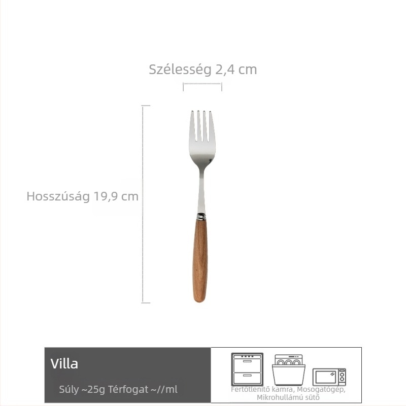 Kés, villa és kanálból álló evőeszköz készlet 304 rozsdamentes acélból, hosszú nyelekkel, retro stílus, felnőtteknek