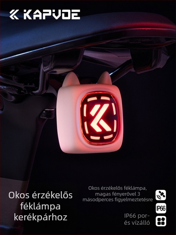 Kapvoe okos hátsó fény kerékpárhoz — USB-C töltés, 400 mAh akkumulátor, csattal történő rögzítés, éjszakai kerékpározáshoz