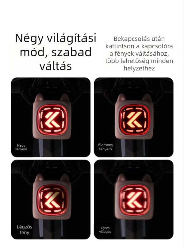 Kapvoe okos hátsó fény kerékpárhoz — USB-C töltés, 400 mAh akkumulátor, csattal történő rögzítés, éjszakai kerékpározáshoz