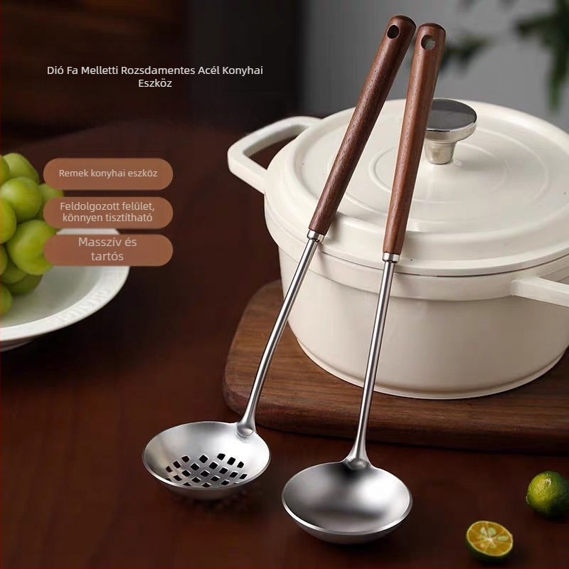 Hosszú nyeletű rozsdamentes acél leveskanál készlet, 316-os acél, egyszerű stílusú otthoni konyhához