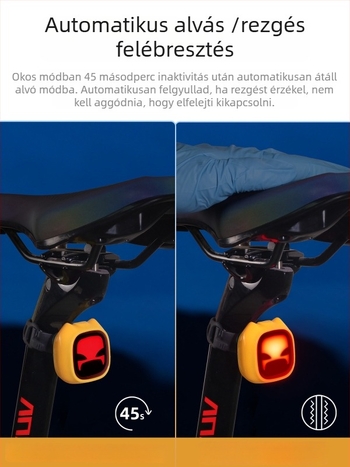 VXM országúti és terep kerékpár hátsó lámpa intelligens fékérzékelővel, USB-C töltésű, éjszakai tekerés figyelmeztető fény