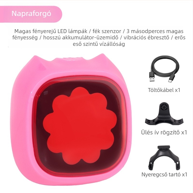 VXM országúti és terep kerékpár hátsó lámpa intelligens fékérzékelővel, USB-C töltésű, éjszakai tekerés figyelmeztető fény