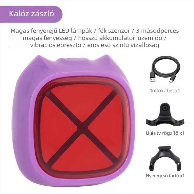 VXM országúti és terep kerékpár hátsó lámpa intelligens fékérzékelővel, USB-C töltésű, éjszakai tekerés figyelmeztető fény