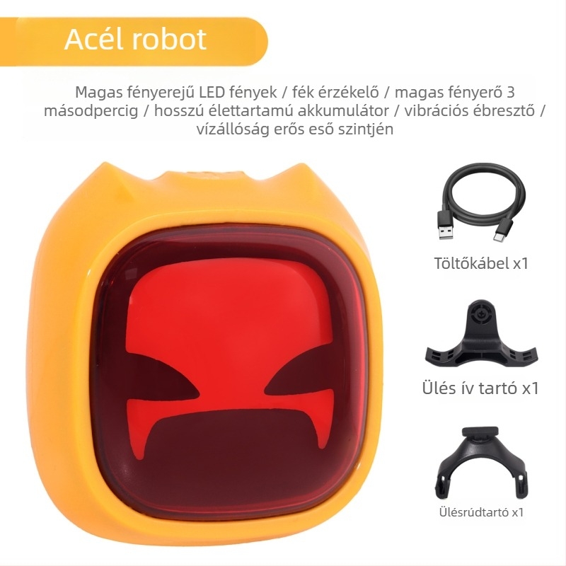 VXM országúti és terep kerékpár hátsó lámpa intelligens fékérzékelővel, USB-C töltésű, éjszakai tekerés figyelmeztető fény