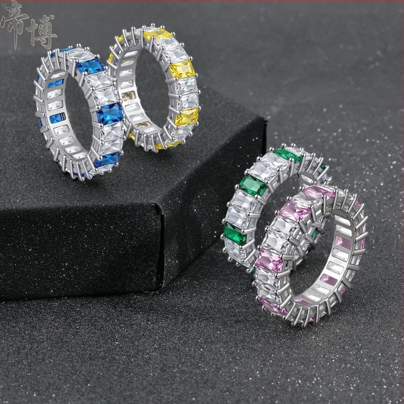 S925 ezüst négyszögletű gyűrű geometriai mintával, 5A cirkón, Ins stílus - Yun natsyr