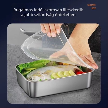 Rozsdamentes acél étel-előkészítő tálca, négyszögletes, mikróval kompatibilis, elektroplakolt felület, prémium minőség