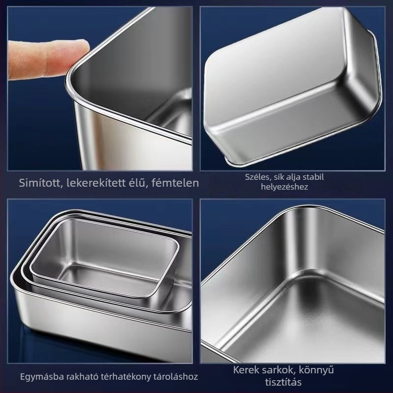 Rozsdamentes acél étel-előkészítő tálca, négyszögletes, mikróval kompatibilis, elektroplakolt felület, prémium minőség