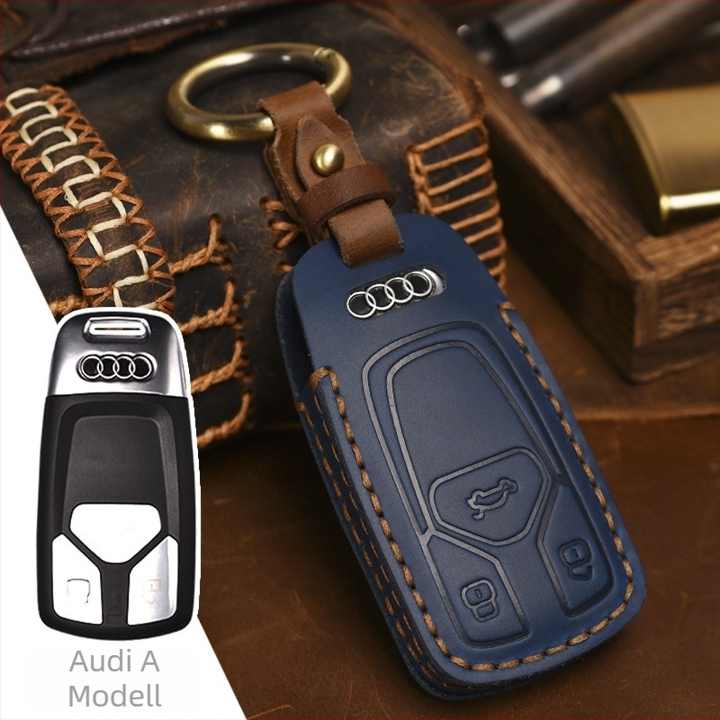 Autókulcs-védő fedél – kézzel készült marhabőrből, retro stílus; kompatibil Audi Q5/Q7 kulcsokkal, testreszabás elérhető, licencelt magáncímke
