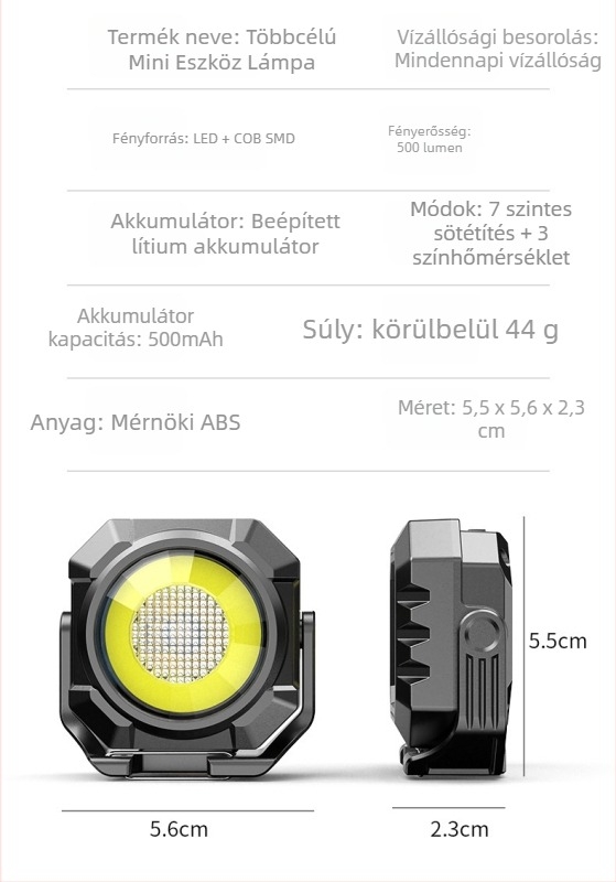 COB kemping zseblámpa, 500mAh újratölthető akkumulátor, 3V1A teljesítmény, 100–200 m hatótáv, kulcstartó