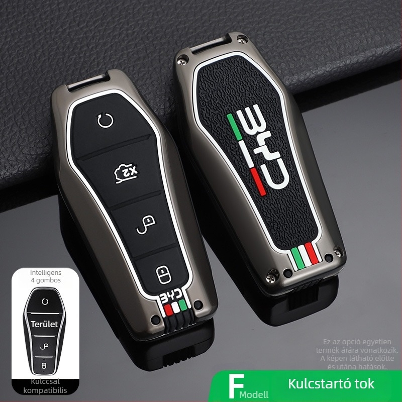 BYD E2 kulcsház cinkötvözetből, fém burkolat Yuan Pro, Qin Plus, Qin EV és Dolphin E3 modellekhez
