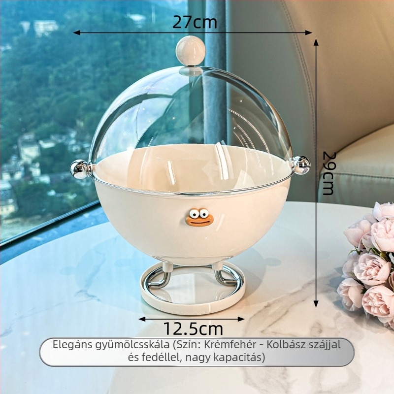 Nappali és teázó szobába való gyümölcstál, műanyagból, fedéllel, csepegtetővel és por elleni védelemmel