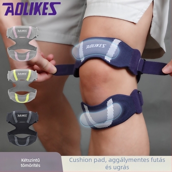 Térdvédő patelláris pánttal, felújított dupla rögzítésű kompresszió, lélegző és izzadságot felszívó, anyag: nylon-spandex-poliészter, futásra és edzésre
