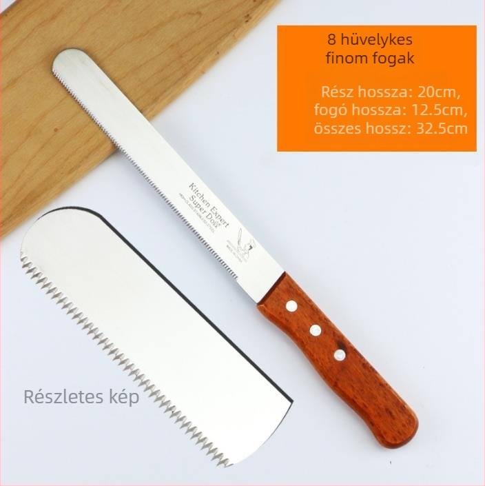 Kenyérvágó kés recés éllel kenyérhez és süteményekhez | Penge: 2Cr13 rozsdamentes acél, fa fogantyú | Modern letisztult stílus | Kategória: Cake Mold