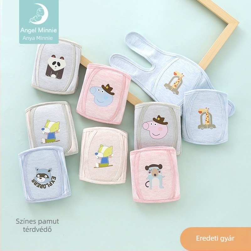 Mini angel térdvédők gyerekeknek, 0-3 évesek, pamut anyag, rajzolt minta, Velcro zárás, esés elleni védelem