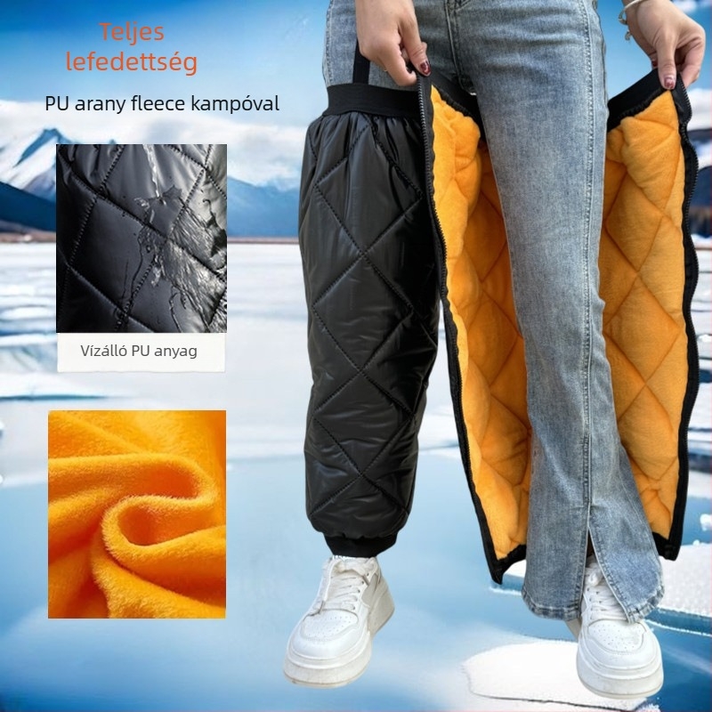 Kerékpározáshoz térdvédők — téli meleg, szélvédő, felnőtteknek, PU, arany velúr és báránygyapjú