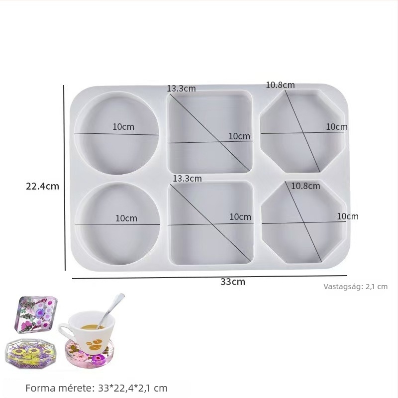 Szilikon poháralátét forma, 6 rekesz, kör alakú korong, gyanta öntéséhez